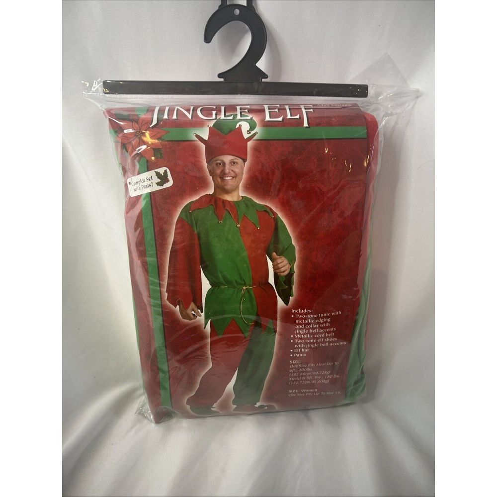 Jingle Elf Adult Christmas Costume One Size Fits Most Holiday Festive Red Green